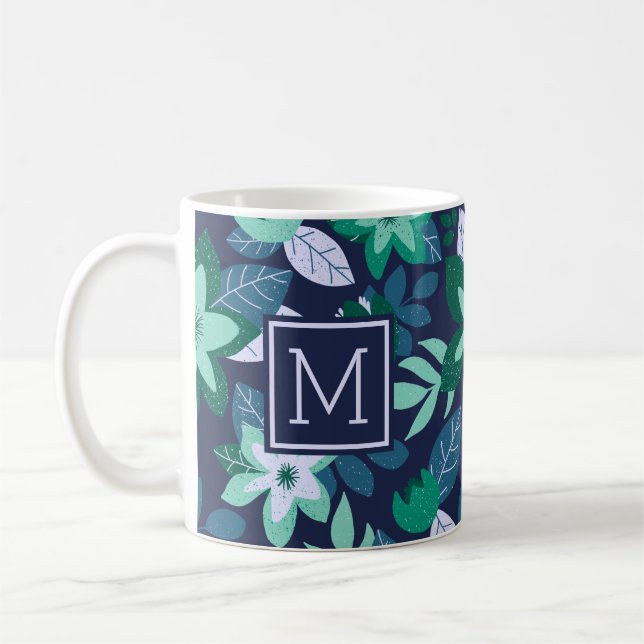Modern Christmas Floral Green Holiday Coffee Mug (Left)