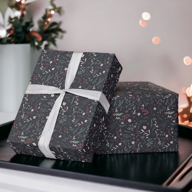 Modern Christmas floral red green blue pattern Wrapping Paper (Modern Christmas floral red green blue pattern Wrapping Paper)