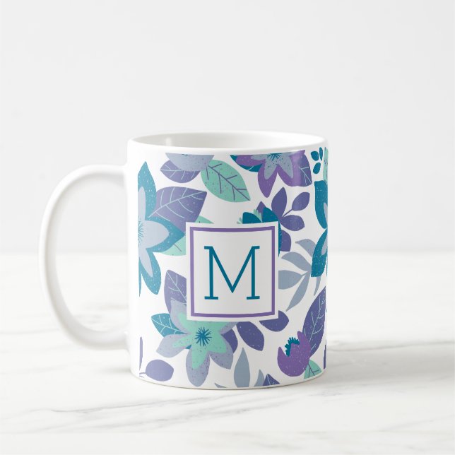 Modern Christmas Floral Teal Purple Holiday Coffee Mug (Left)