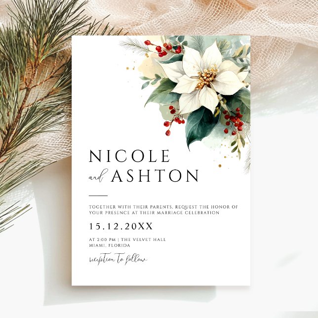 Modern Christmas Floral Wedding Invitation (Creator Uploaded)