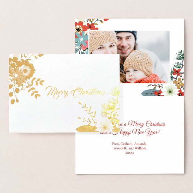 Modern Christmas Flowers Foliage Photo Foil Card (Display)