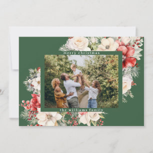 Modern Christmas Flowers Greeting Photo Holiday Card