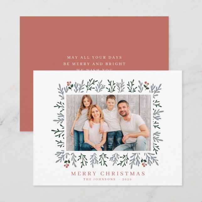 Modern Christmas Foliage and Berries Botanical Holiday Card (Front/Back)