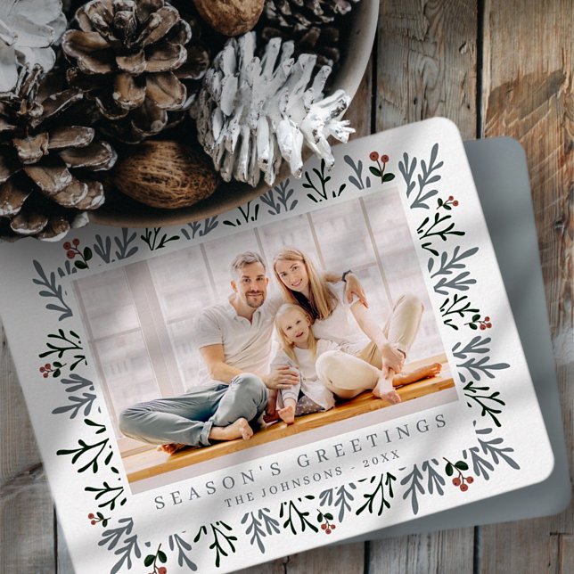 Modern Christmas Foliage and Berries Botanical Holiday Card (Creator Uploaded)