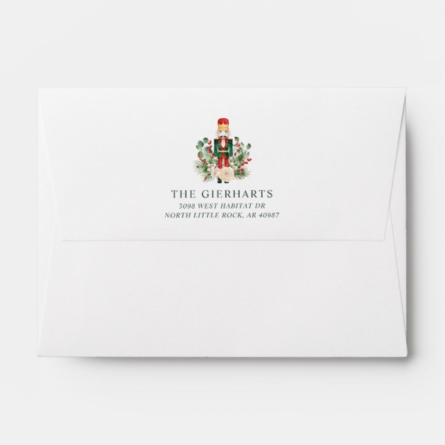 Modern Christmas Foliage Nutcracker Holiday Envelope (Back (Top Flap))