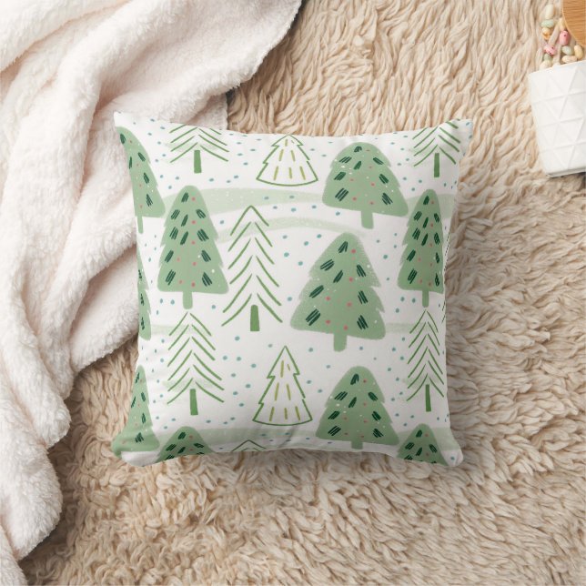 Modern Christmas Forest Olive green pattern Cushion (Blanket)