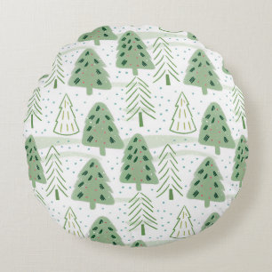 Modern Christmas Forest Olive green pattern Round Cushion