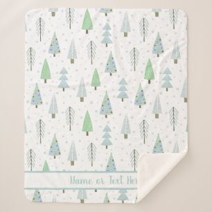 Modern Christmas Forest Trees Blue Green Custom Sh Sherpa Blanket
