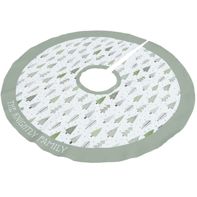 Modern Christmas Forest Trees Blue Green Name Brus Brushed Polyester Tree Skirt (Angled)