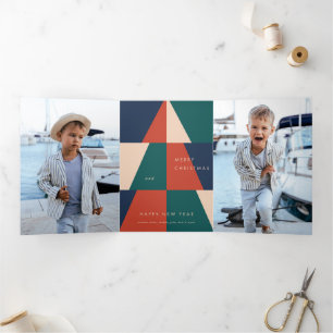 Modern Christmas Geometry Tri-Fold Holiday Card