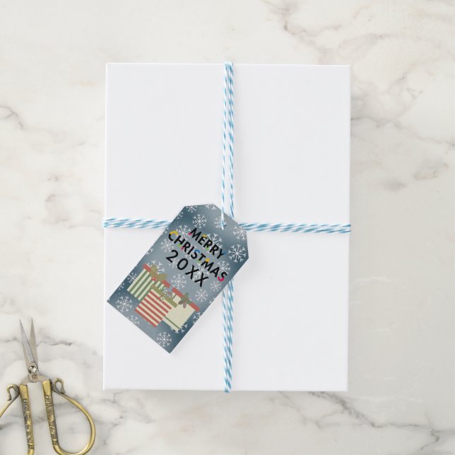 Modern Christmas Gift Boxes Snowflakes Gift Tag (With Twine)
