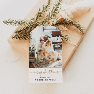 Modern Christmas Gift Tag Photo Holiday Tag Gold