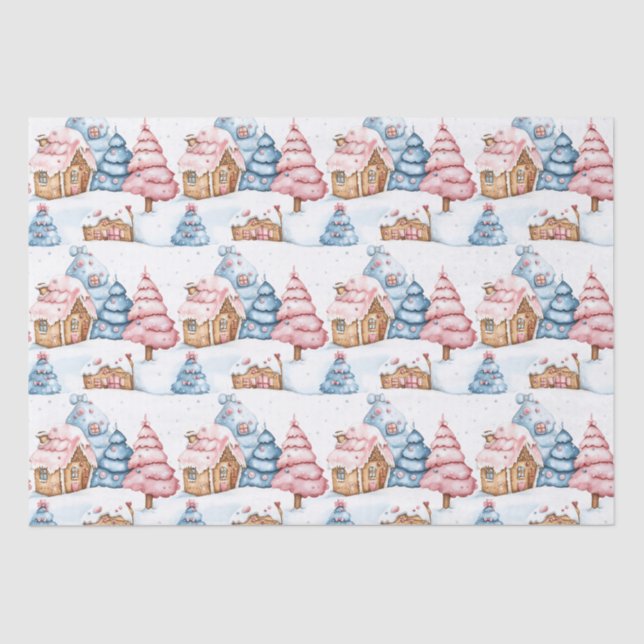 Modern Christmas Gingerbread House Cute Pastel Tissue Paper (Front)