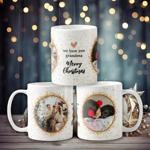 Modern Christmas Glitter Photo Collage  Coffee Mug