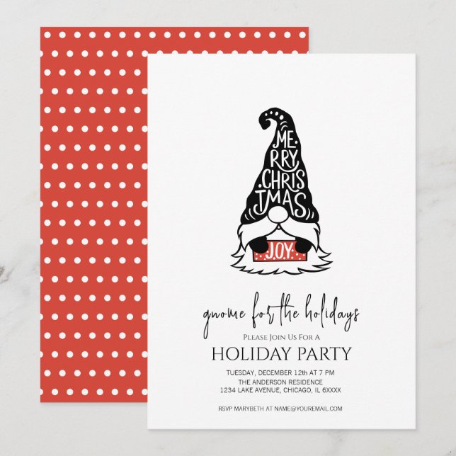 Modern Christmas Gnome For The Holidays Invitation (Front/Back)