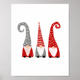 Modern  Christmas Gnomies Nordic Red Gray White Poster