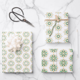 Modern Christmas Gold Green Snowflake Wrapping Pap Wrapping Paper Sheet