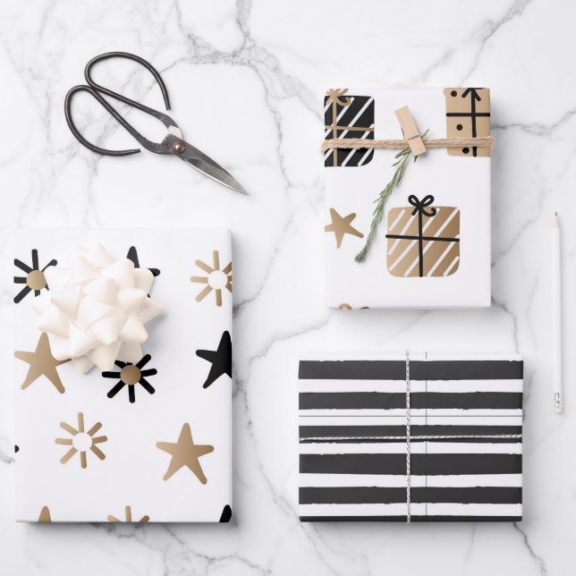 Modern | Christmas | Gold | Minimalistic  Wrapping Paper Sheet (Front)