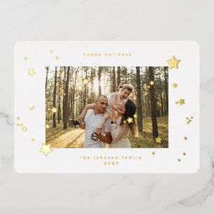 Modern Christmas Gold Pressed Stars Photo Happy Foil Holiday Card