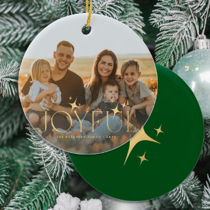 Modern Christmas gold typography family photo Ceramic Tree Decoration