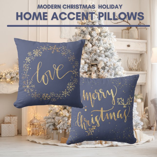Modern Christmas Golden Snowflake Accent Cushion (Modern Christmas Golden Snowflake Accent Throw Pillow)