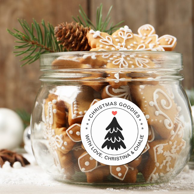 Modern Christmas Goodies Heart Personalised Classic Round Sticker (Modern Christmas Goodies Heart Personalized Classic Round Sticker)