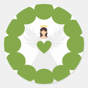 Modern Christmas Green Angel Heart Wreath Label