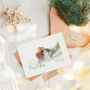 Modern Christmas   Green Faded Photo Holiday Card