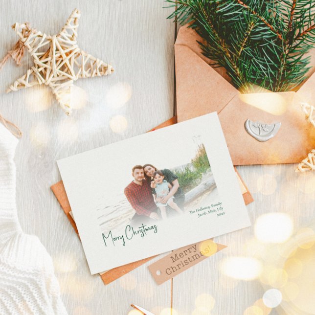 Modern Christmas | Green Faded Photo Holiday Card (Creator Uploaded)