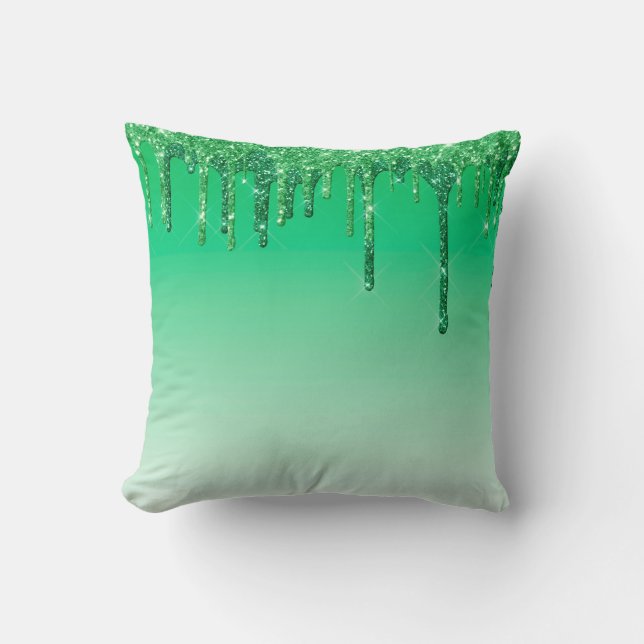 Modern Christmas Green Glamourous Glitter Dripping Cushion (Front)