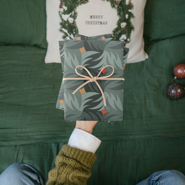 Modern Christmas Green Pattern  Wrapping Paper Sheet (Creator Uploaded)