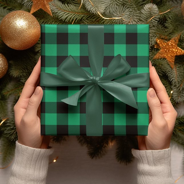 Modern Christmas Green Plaid Wrapping Paper (Creator Uploaded)