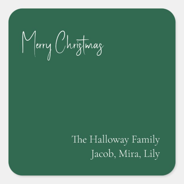Modern Christmas Green Square Family Gift Sticker (Front)