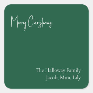 Modern Christmas Green Square Family Gift Sticker