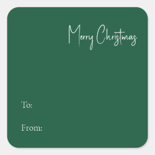 Modern Christmas   Green To From Square Sticker