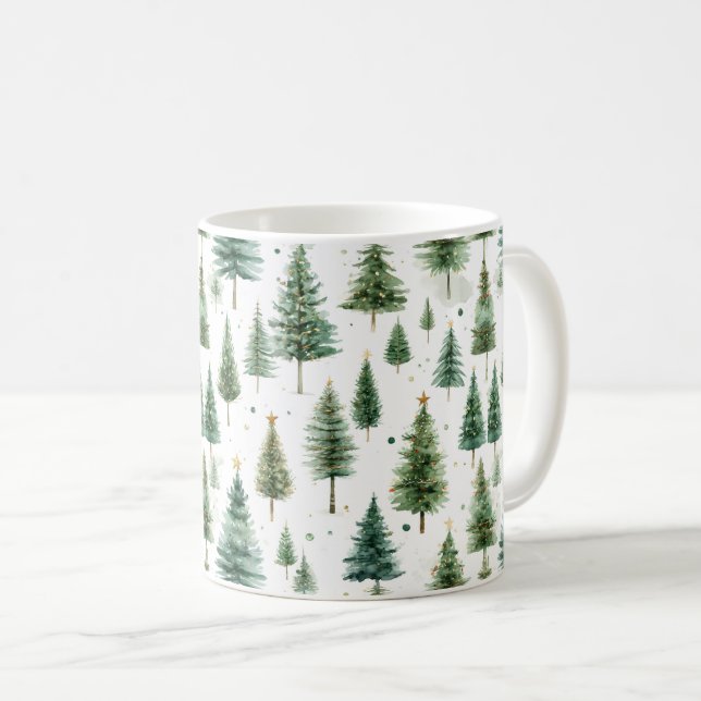 Modern Christmas Green Tree Holiday Pattern Coffee Mug (Front Right)