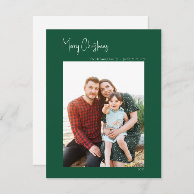 Modern Christmas | Green Vertical Single Photo Holiday Card (Front/Back)