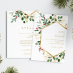 Modern Christmas Greenery | All In One Wedding Invitation<br><div class="desc">This modern Christmas greenery | all in one wedding invitation is perfect for your simple boho winter wedding. Designed with geometric faux gold foil and minimalist botanical watercolor with touches of green eucalyptus and red winterberry. All on a classic white background. These elements give it a modern yet elegant feel...</div>