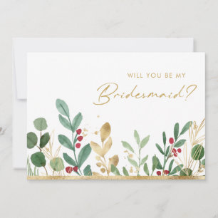 Modern Christmas Greenery Bridesmaid Proposal Invitation