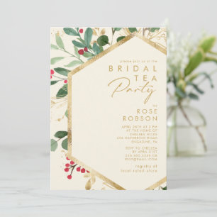 Modern Christmas Greenery Cream Bridal Tea Party Invitation