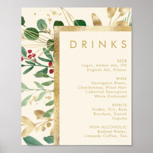Modern Christmas Greenery   Cream Drinks Menu Poster