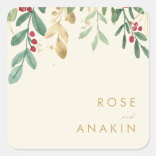 Modern Christmas Greenery   Cream Envelope Seals