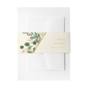 Modern Christmas Greenery Cream Invitation Belly Band