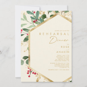 Modern Christmas Greenery Cream Rehearsal Dinner Invitation