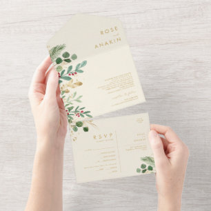 Modern Christmas Greenery Cream Seal And Send All In One Invitation
