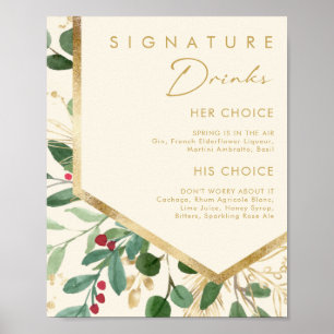 Modern Christmas Greenery   Cream Signature Drinks Poster