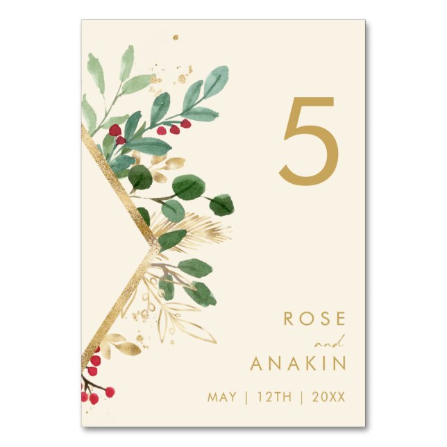 Modern Christmas Greenery | Cream Table Number (Front)
