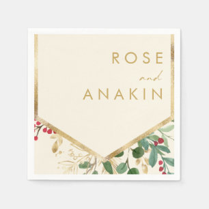 Modern Christmas Greenery   Cream Wedding Napkins
