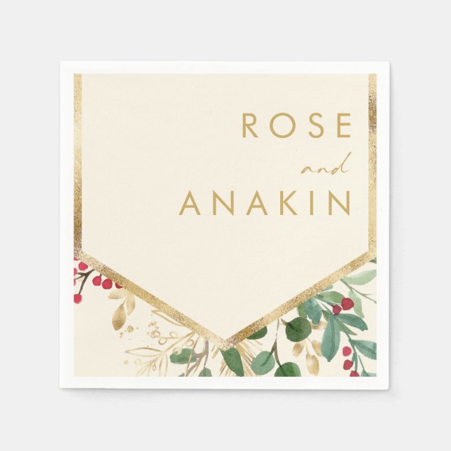 Modern Christmas Greenery | Cream Wedding Napkins (Front)