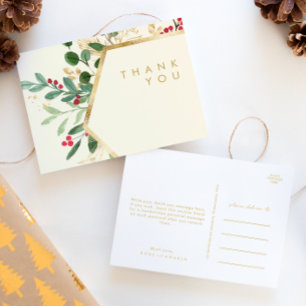 Modern Christmas Greenery Cream Wedding Thank You  Postcard